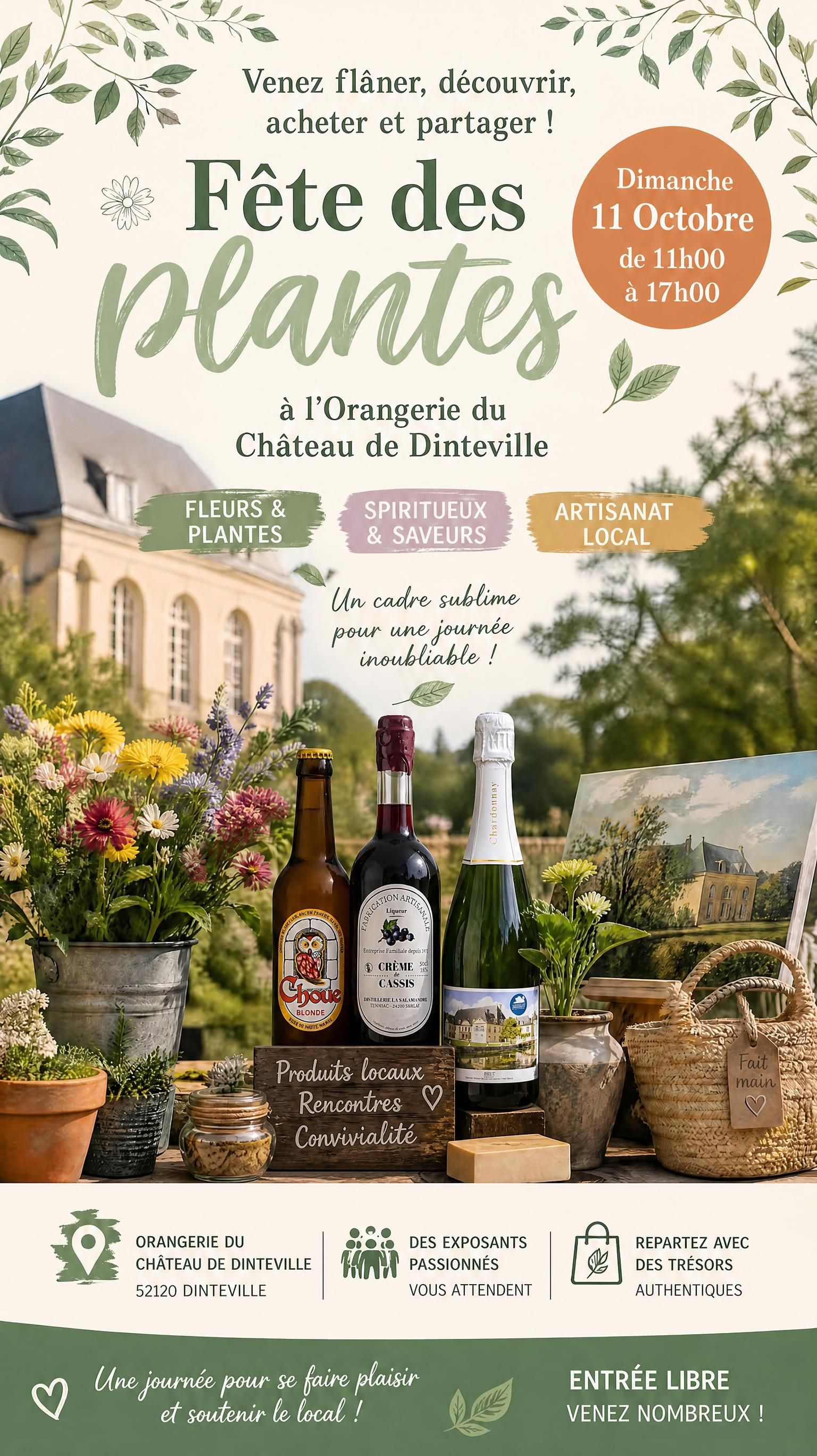 Dépliant de la Fête des plantes à l’Orangerie du château de Dinteville, dimanche 11 octobre de 11h à 17h, entrée libre